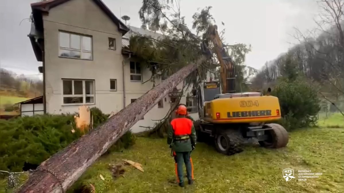 Hasiči v Jeseníku odstraňovali strom spadlý na budovu základní školy